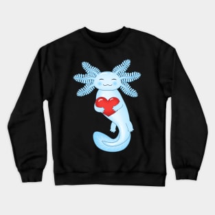 Cute Blue Axolotl holding a red heart Crewneck Sweatshirt